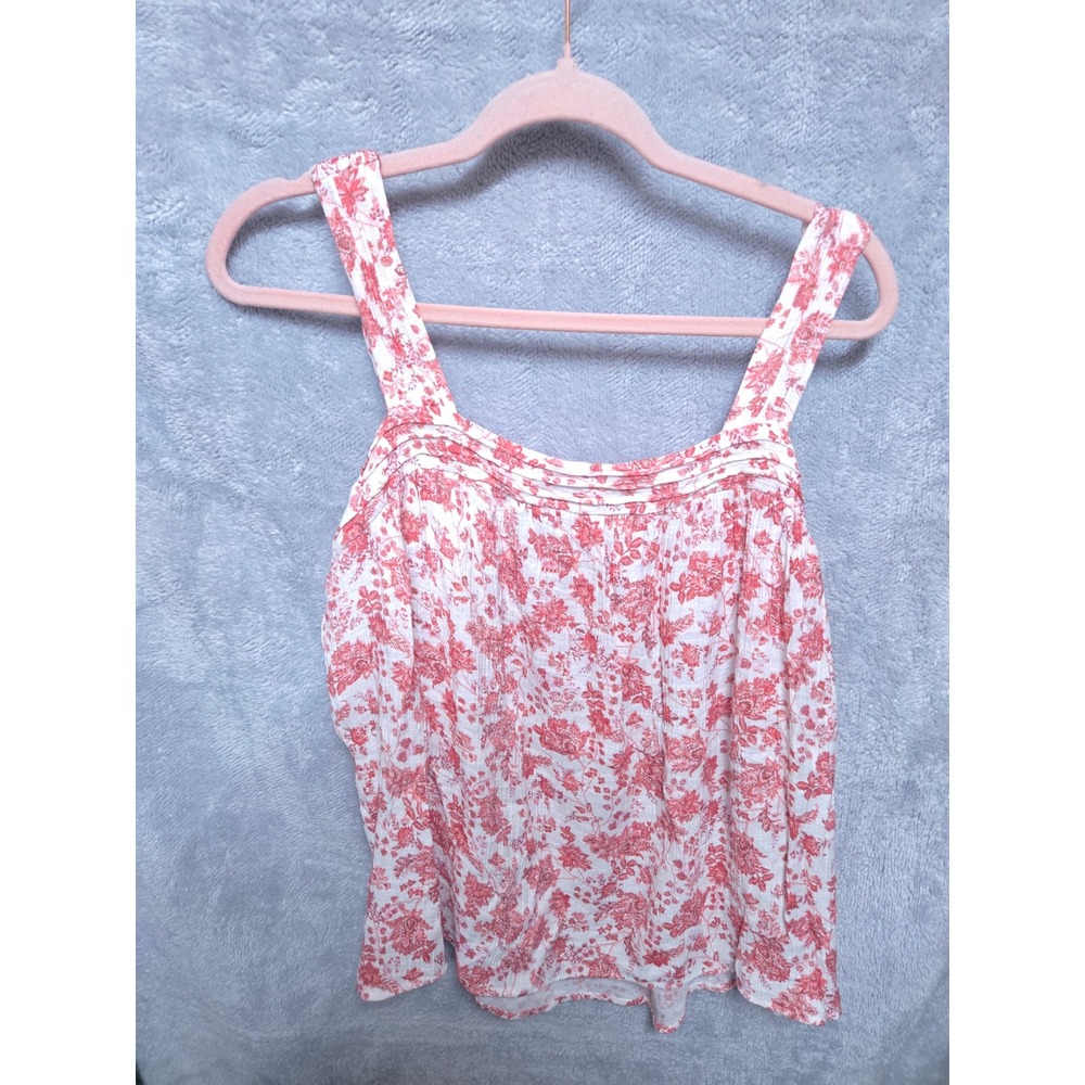 Wonderly Red White Floral Pintuck Tank Top Sleeveless Blouse Large